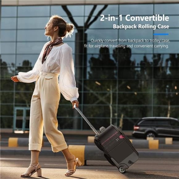 2-in-1 Rolling Camera Backpack Trolley Case - Anti-Shock Detachable Padded - Picture 7 of 8